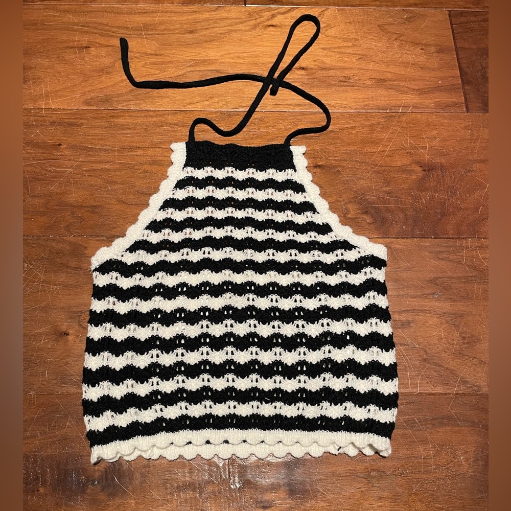 Black & White Crochet Halter Knit Crop Top